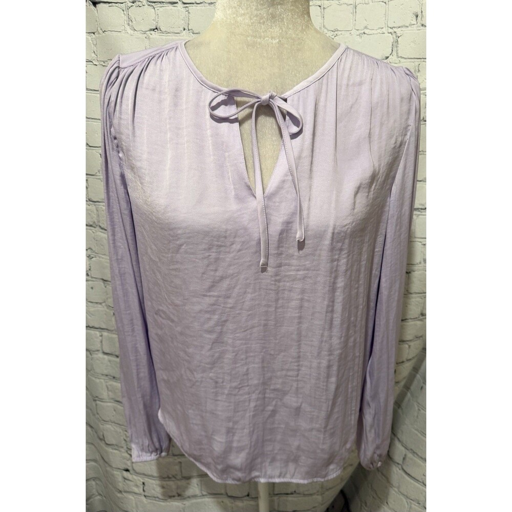 Banana Republic Womens Shirt Size Small Long Sleeve Tie neck Purple Blouse Top